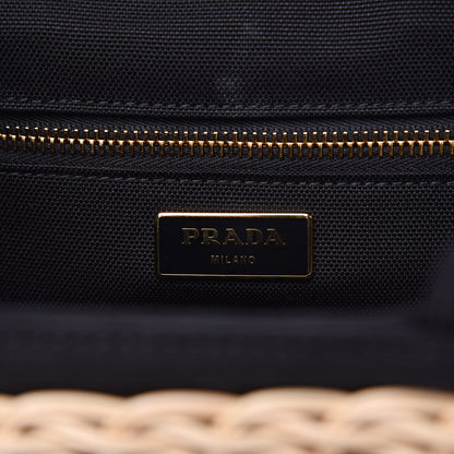 Prada Wicker Canvas Shoulder Bag Black 6 of 9