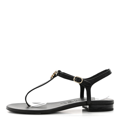 Chanel Lambskin Enamel CC Thong Sandals 39 Black 1 of 10