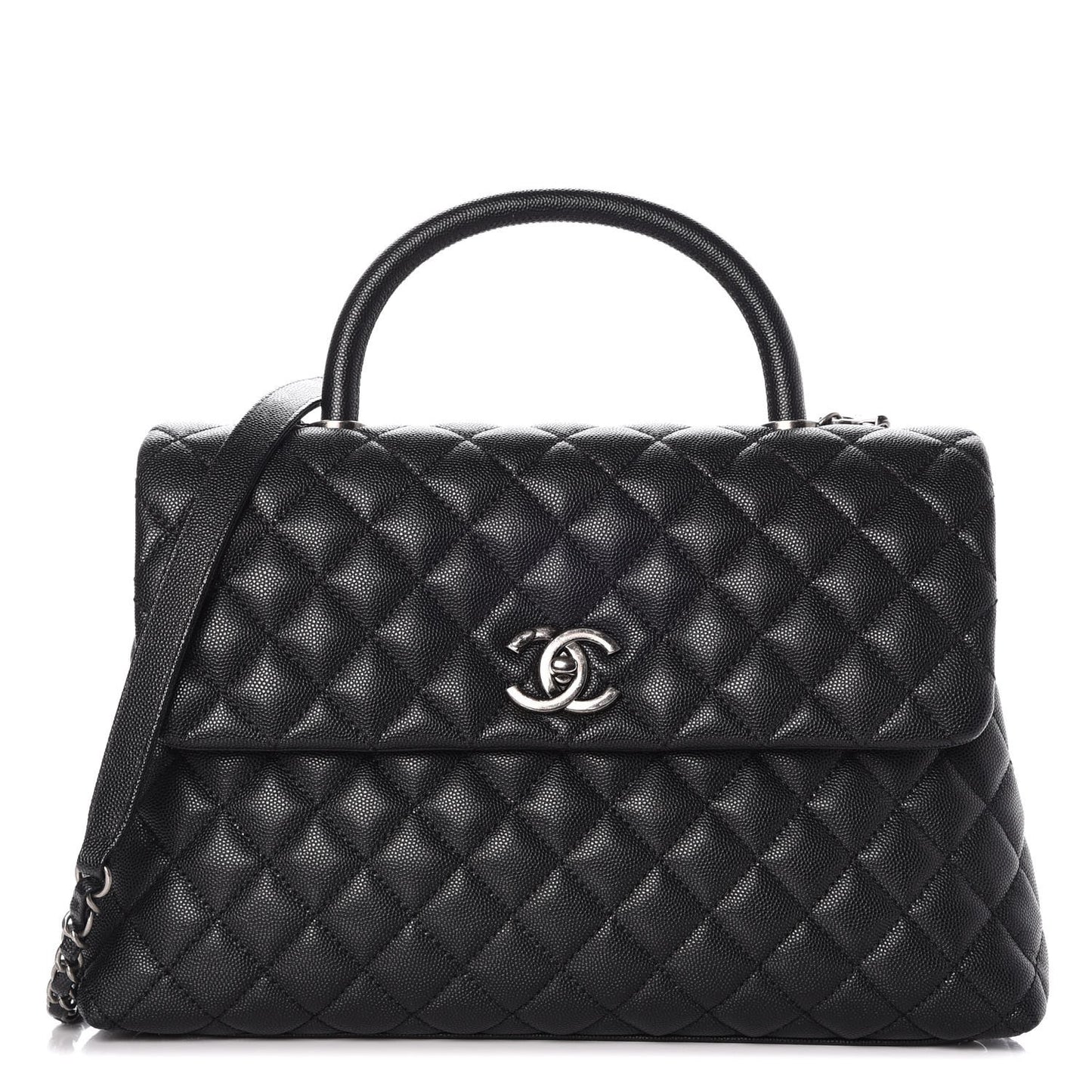 Caviar Quilted Medium Coco Handle Flap Black