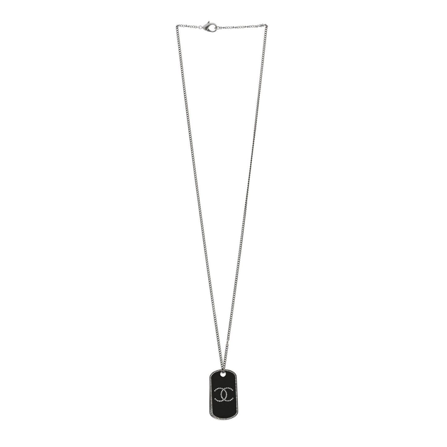 Metal Crystal Ruthenium Dog Tag Charm Necklace Black