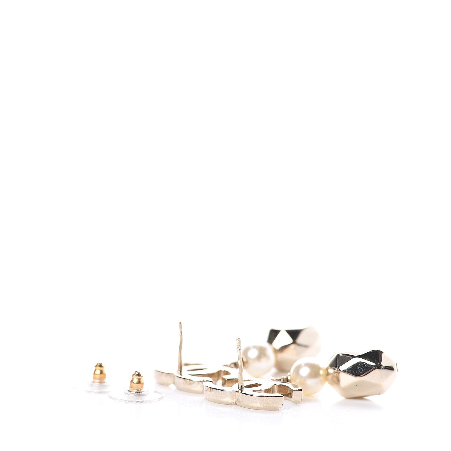 Chanel Metal Bead Pearl CC Drop Earrings Golden Pearly White 3 of 5