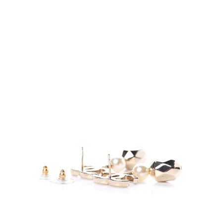 Chanel Metal Bead Pearl CC Drop Earrings Golden Pearly White 3 of 5