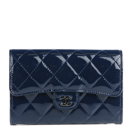Chanel Patent Calfskin Quilted Small Flap Wallet Blue 1 of 8
