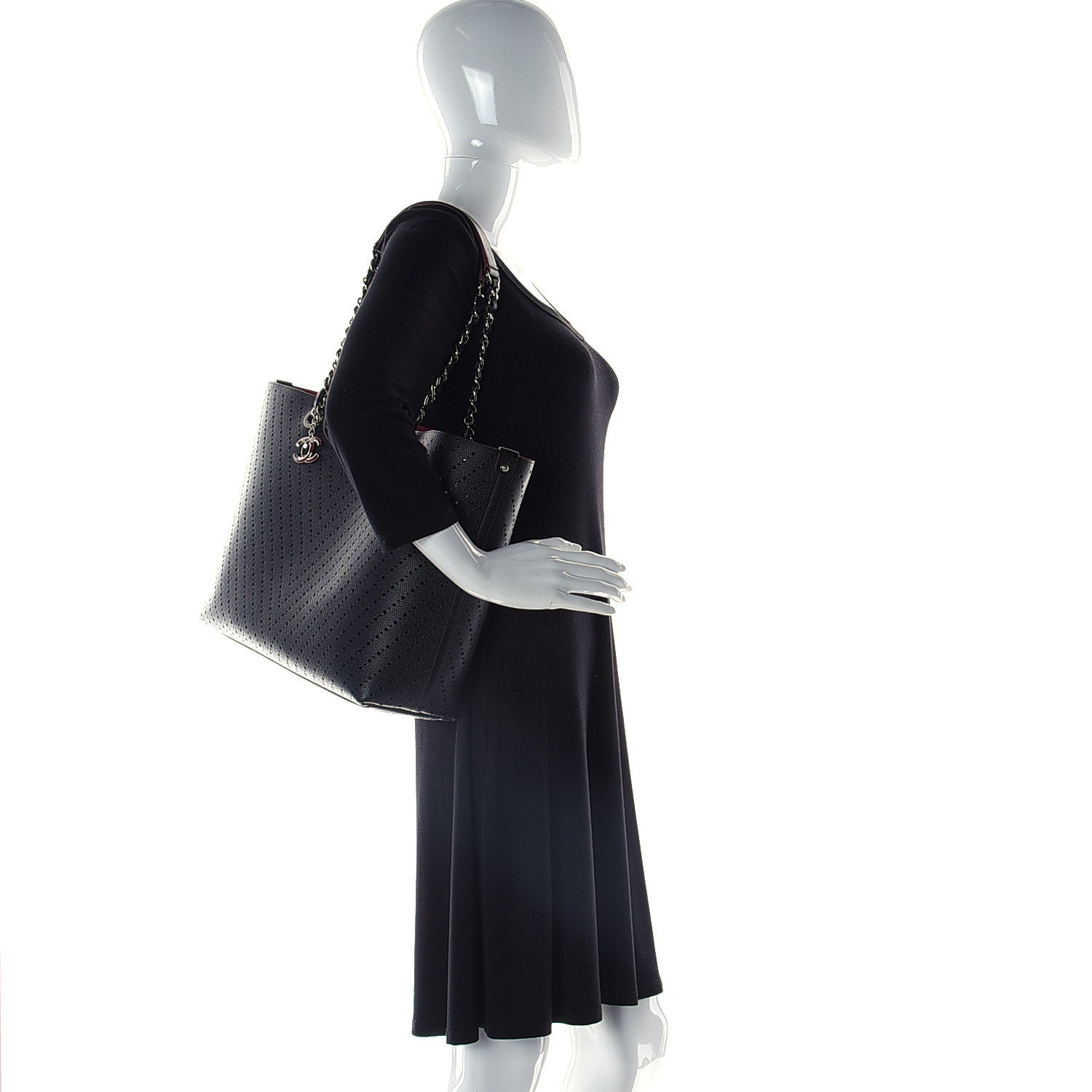 Chanel Perforated Grained Calfskin Large Shopping Tote Black 2 of 13