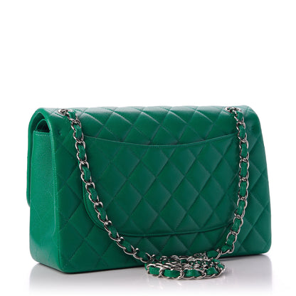 Chanel Caviar Quilted Jumbo Double Flap Green 2 of 9