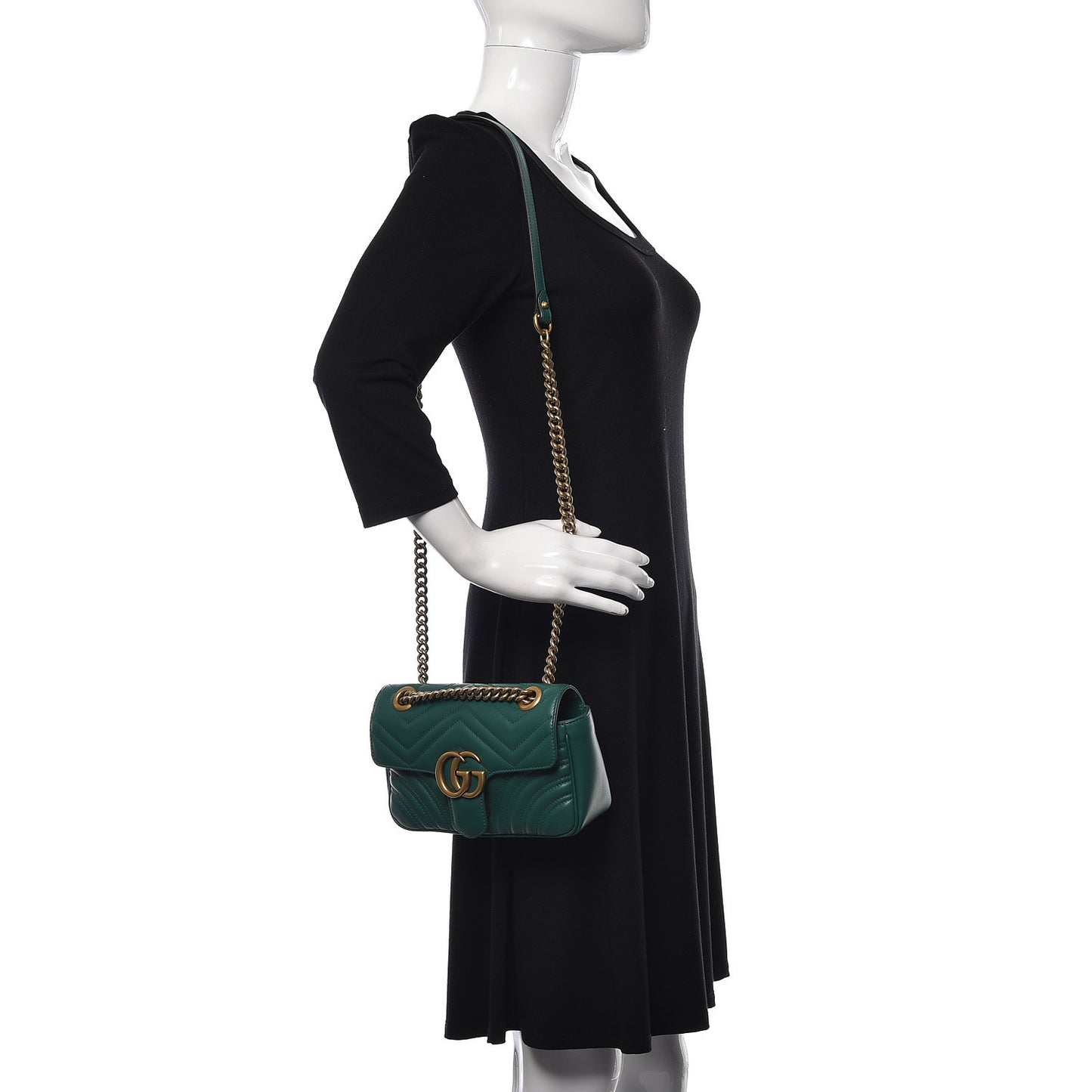 Calfskin Matelasse Mini GG Marmont Shoulder Bag Emerald Green