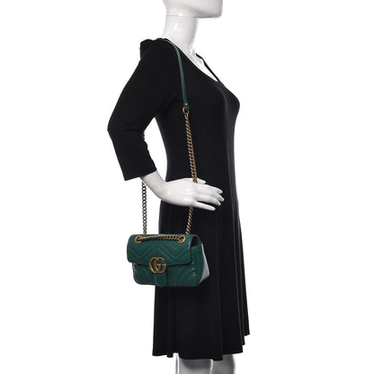 Gucci Calfskin Matelasse Mini GG Marmont Shoulder Bag Emerald Green 2 of 10