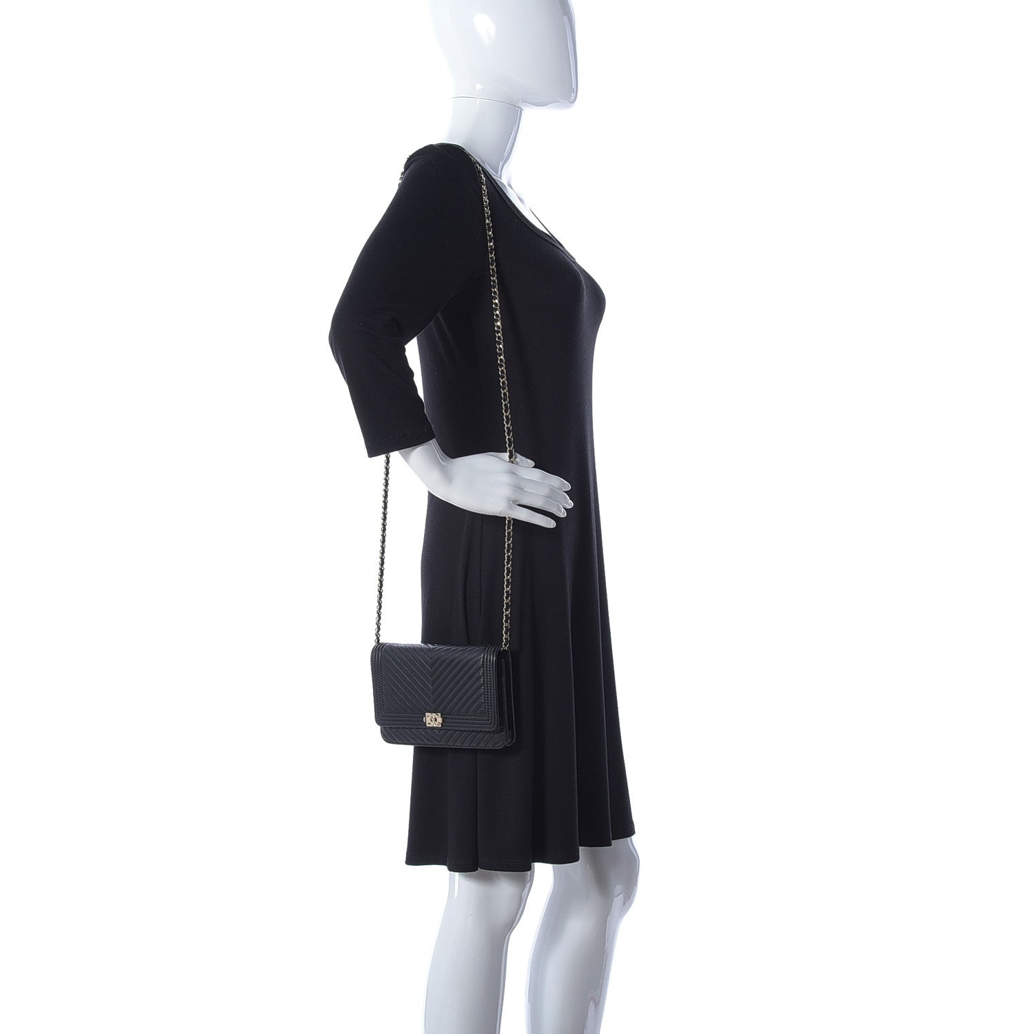 Chanel Calfskin Chevron Boy Wallet On Chain WOC Black 2 of 12