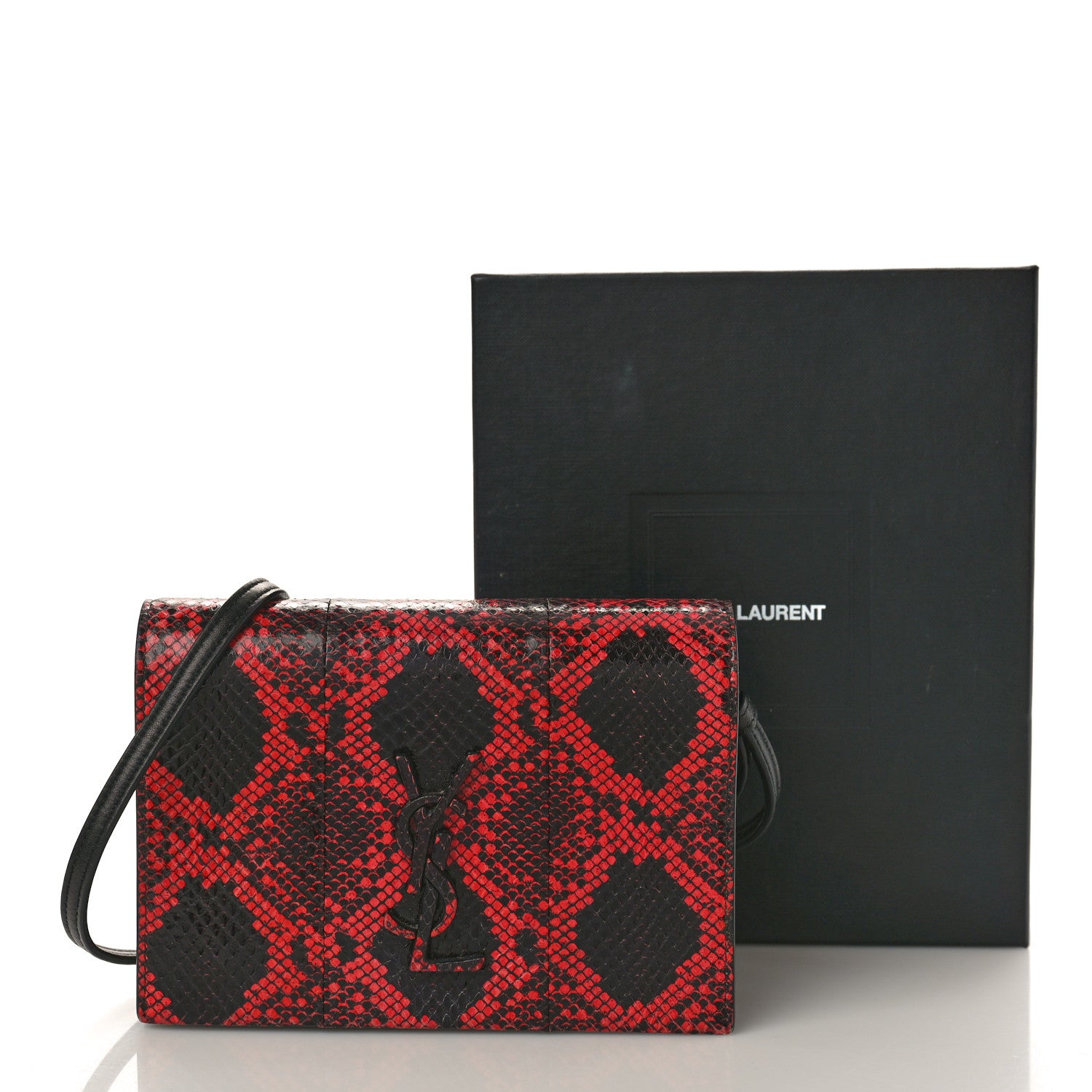 Saint Laurent Snakeskin Monogram Toy Kate Strap Wallet Black Red 12 of 12