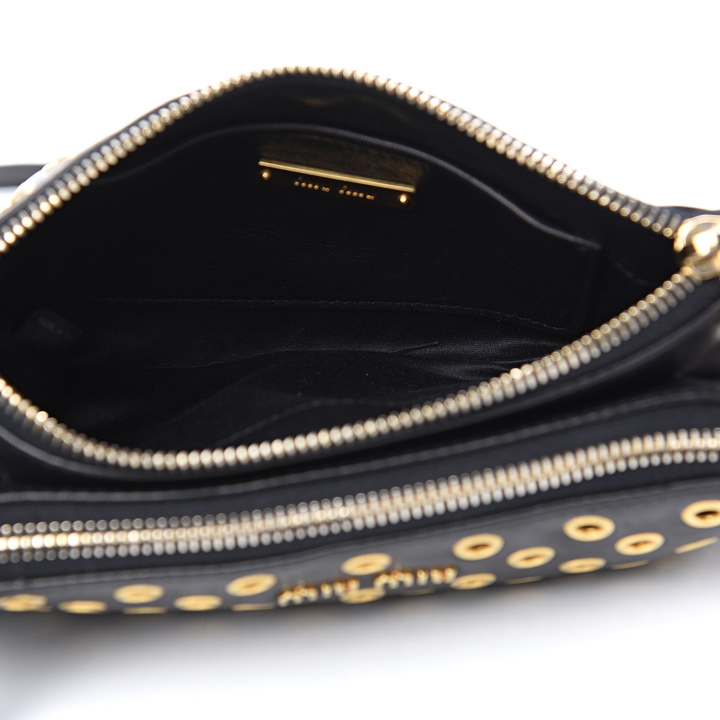 Nappa Grommet Double Zip Crossbody Bag Black