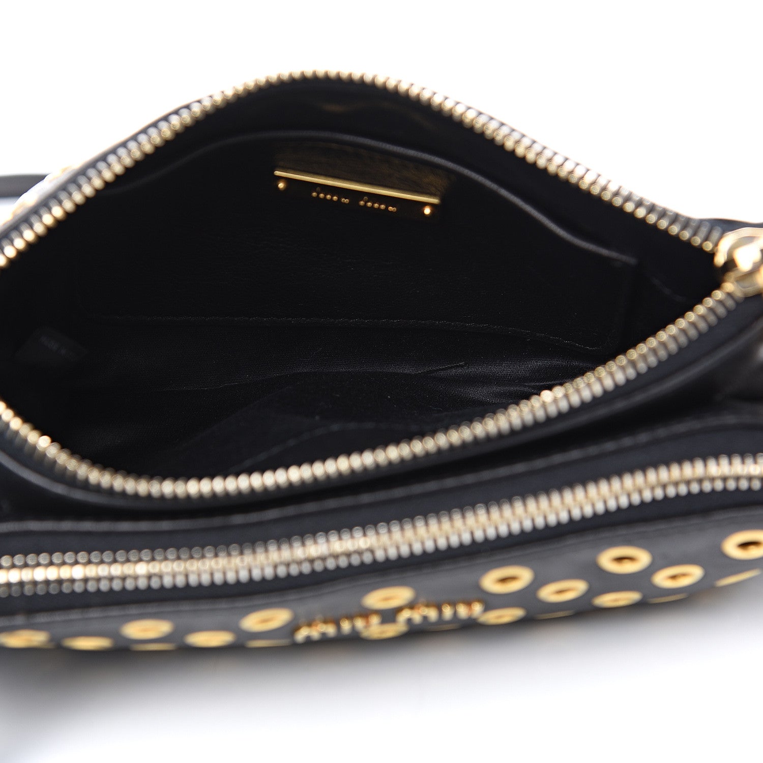 Miu Miu Nappa Grommet Double Zip Crossbody Bag Black 5 of 11