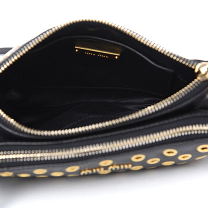 Miu Miu Nappa Grommet Double Zip Crossbody Bag Black 5 of 11
