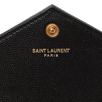 Saint Laurent Grain De Poudre Matelasse Chevron Monogram Envelope Chain Wallet Black 6 of 12