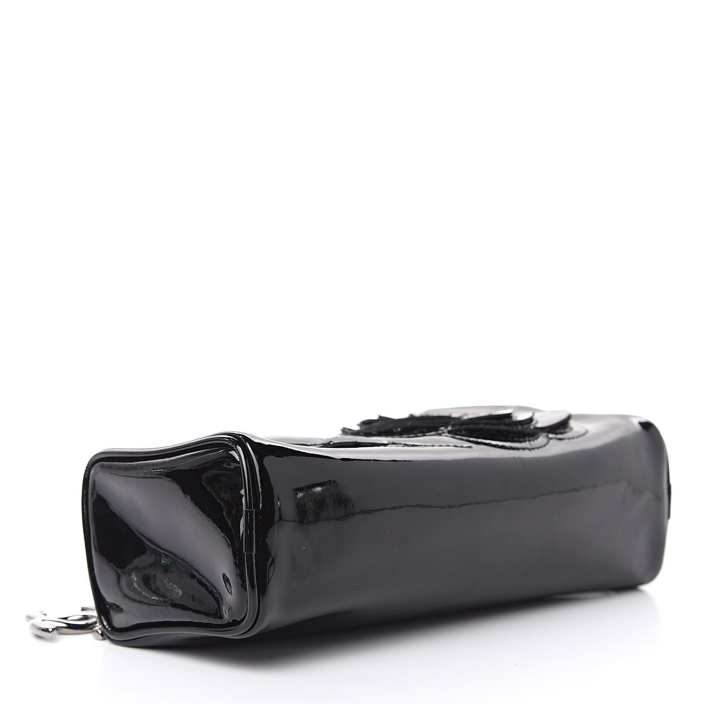 Patent Camellia Cosmetic Pouch Black