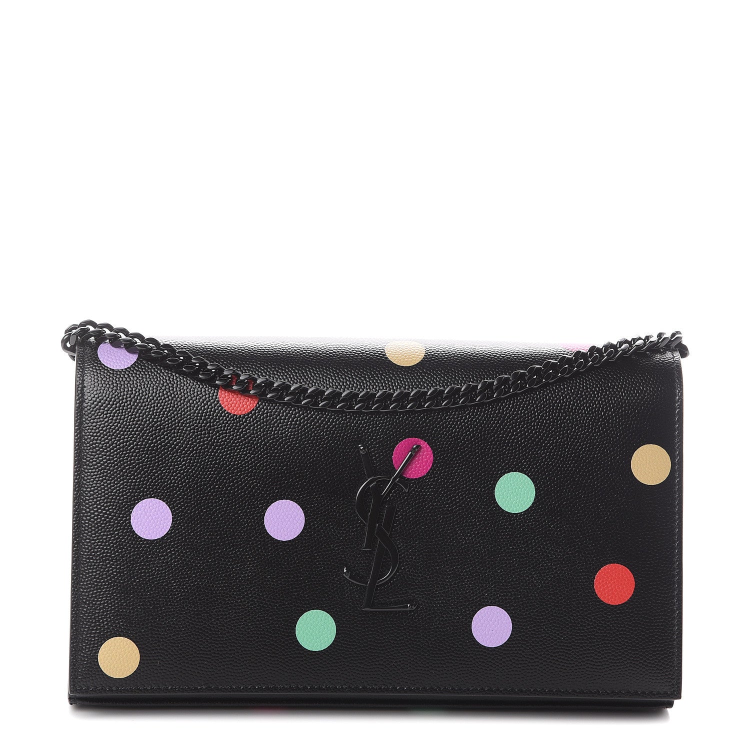 Saint Laurent Grain De Poudre Monogram Chain Wallet Black Confetti 1 of 7