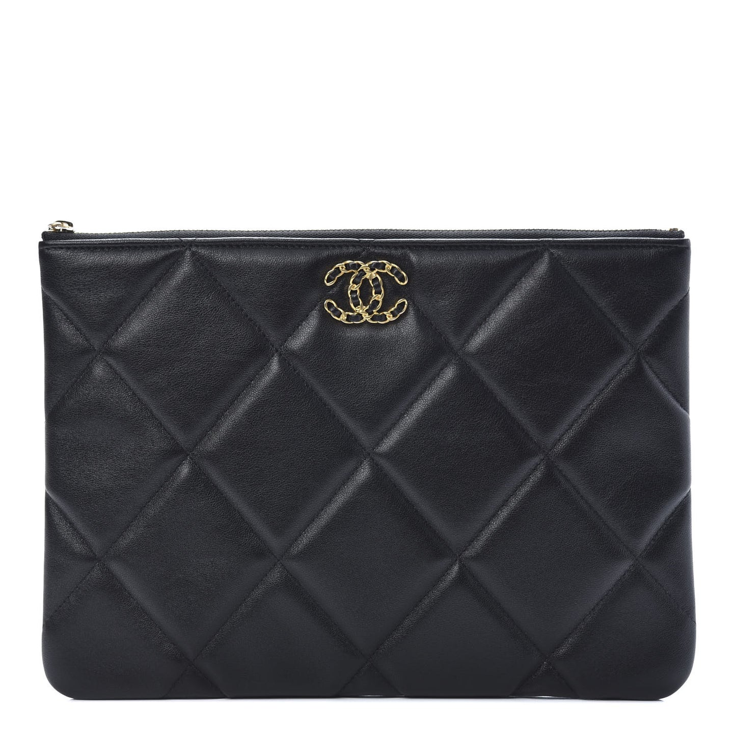 Lambskin Quilted Large 19 Cosmetic Case Black