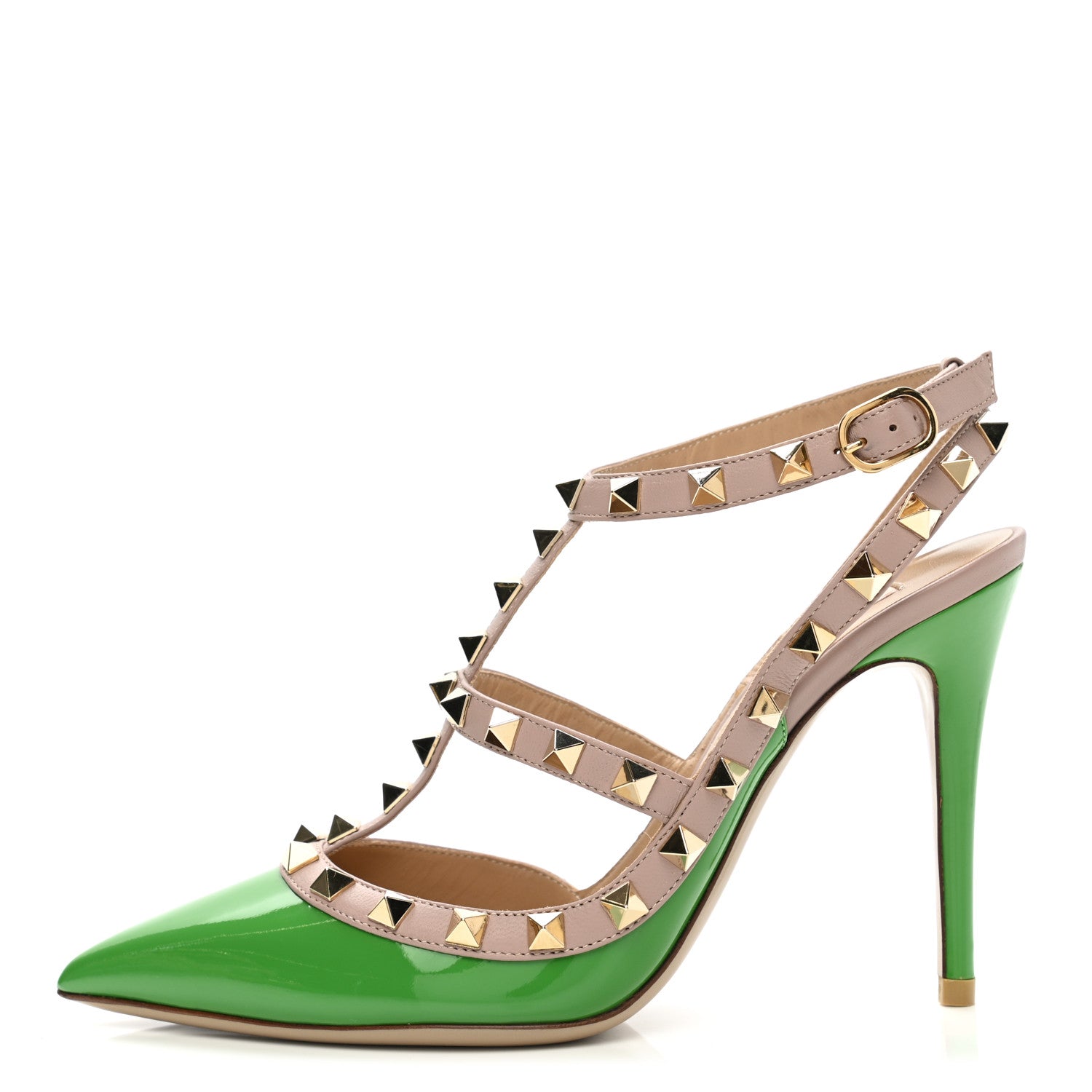 Valentino Garavani Patent Nappa Rockstud Ankle Strap 100mm Pumps 36.5 Green Poudre 1 of 9