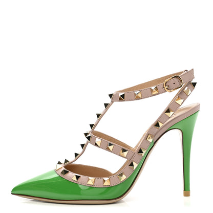 Valentino Garavani Patent Nappa Rockstud Ankle Strap 100mm Pumps 36.5 Green Poudre 1 of 9