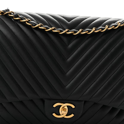 Chanel Lambskin Chevron Quilted Maxi Double Flap Black 8 of 14