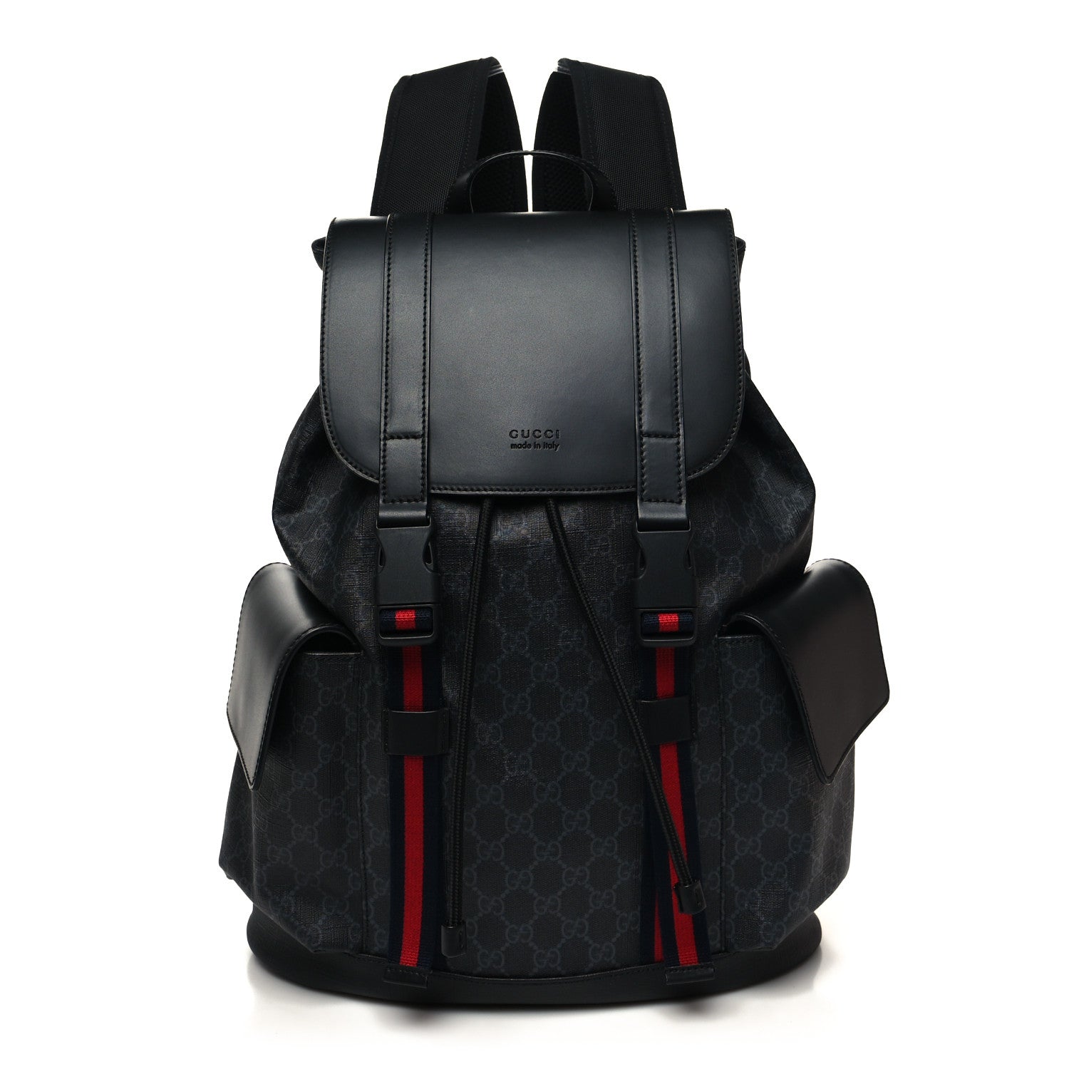 Gucci Soft GG Supreme Monogram Calfskin Web Double Buckle Backpack Black 1 of 10