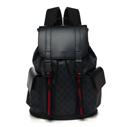 Gucci Soft GG Supreme Monogram Calfskin Web Double Buckle Backpack Black 1 of 10