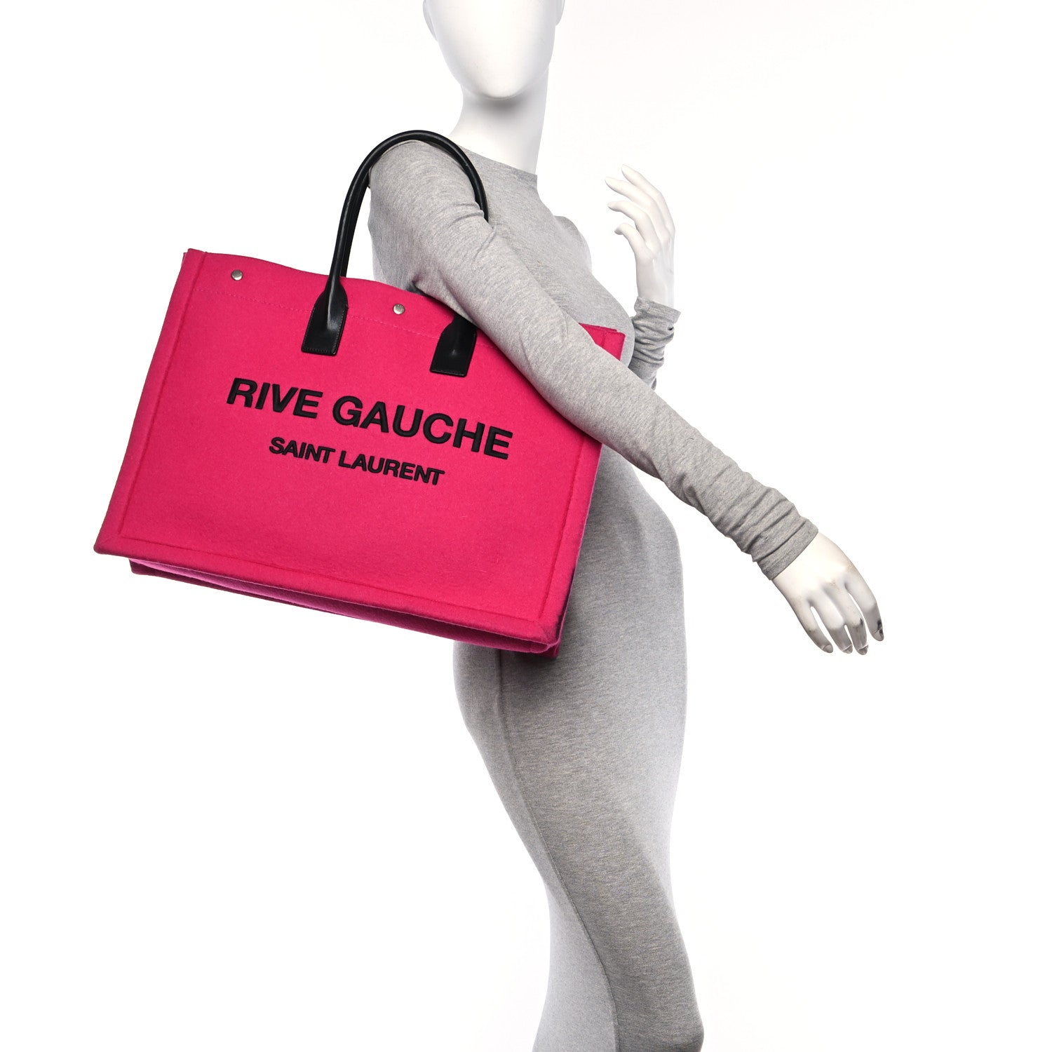 Saint Laurent Wool Rive Gauche Tote Fuchsia 2 of 13