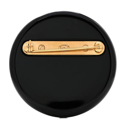 Chanel Resin CC Button Brooch Gold Black 3 of 4