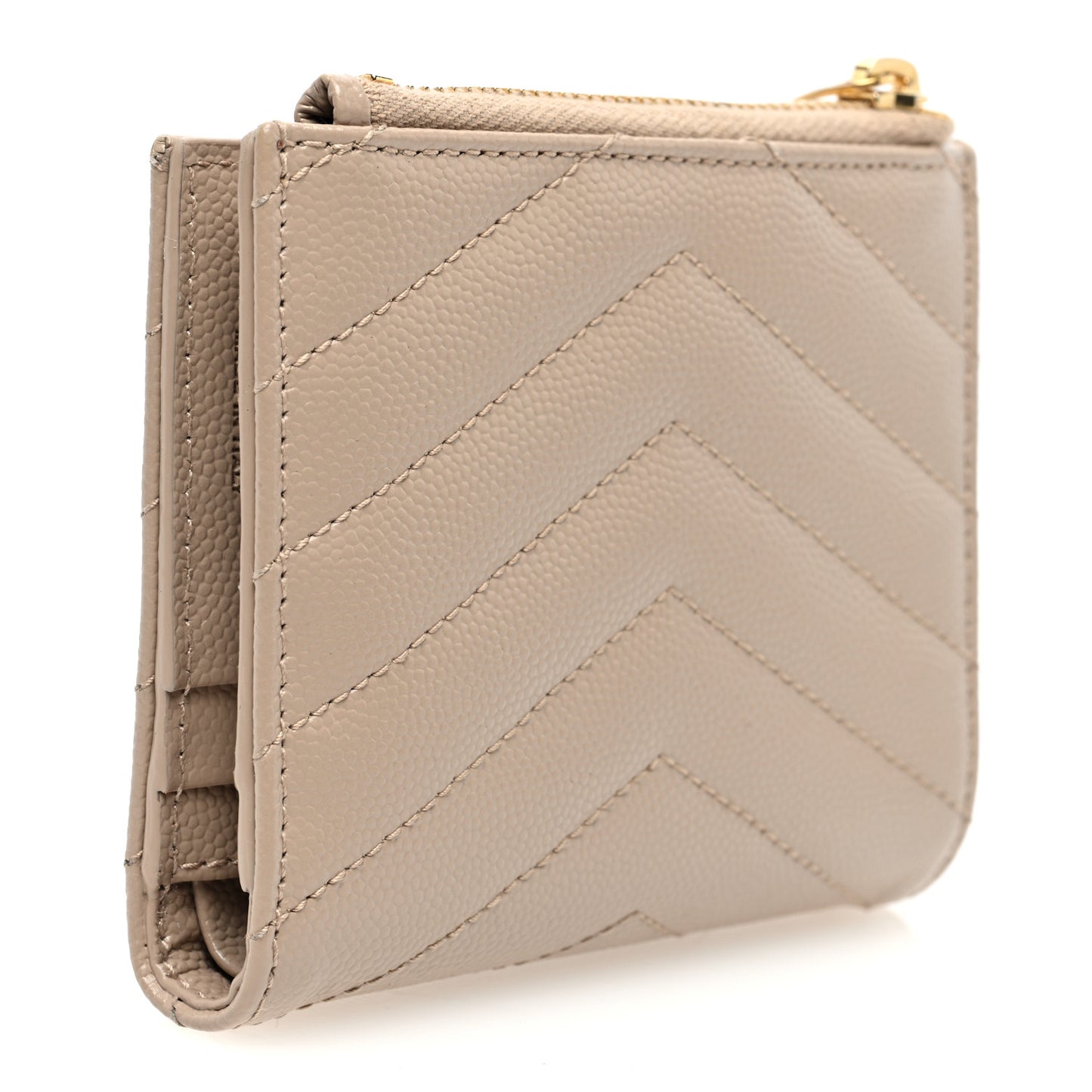 Grain De Poudre Matelasse Chevron Monogram Zipped Card Case Dark Beige