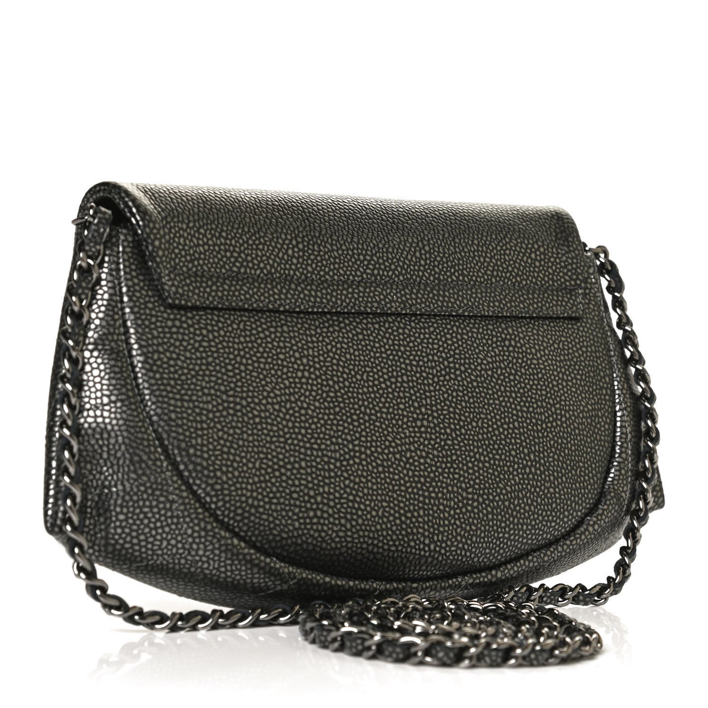 Metallic Caviar Half Moon Wallet On Chain WOC Dark Silver