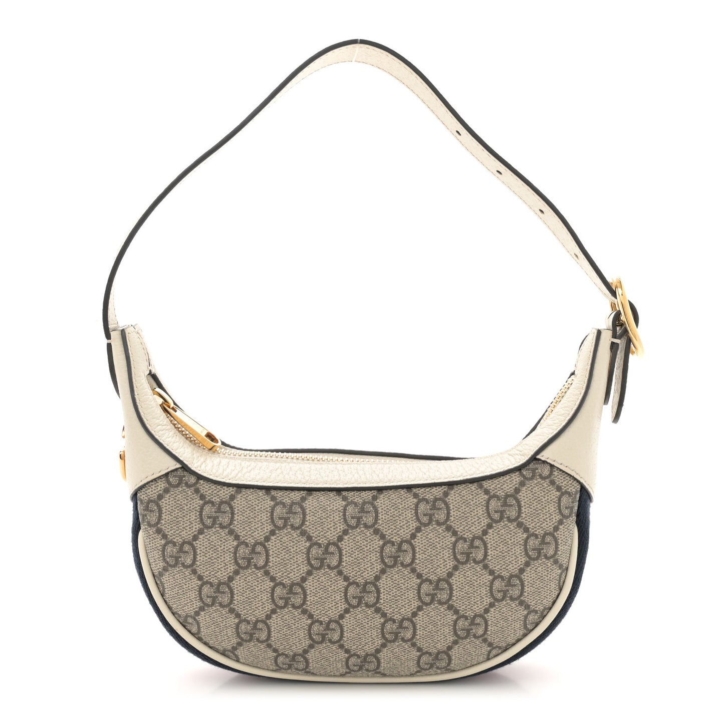 GG Supreme Monogram Textured Dollar Calfskin Web Mini Ophidia Half Moon Hobo Beige Ebony Mystic White