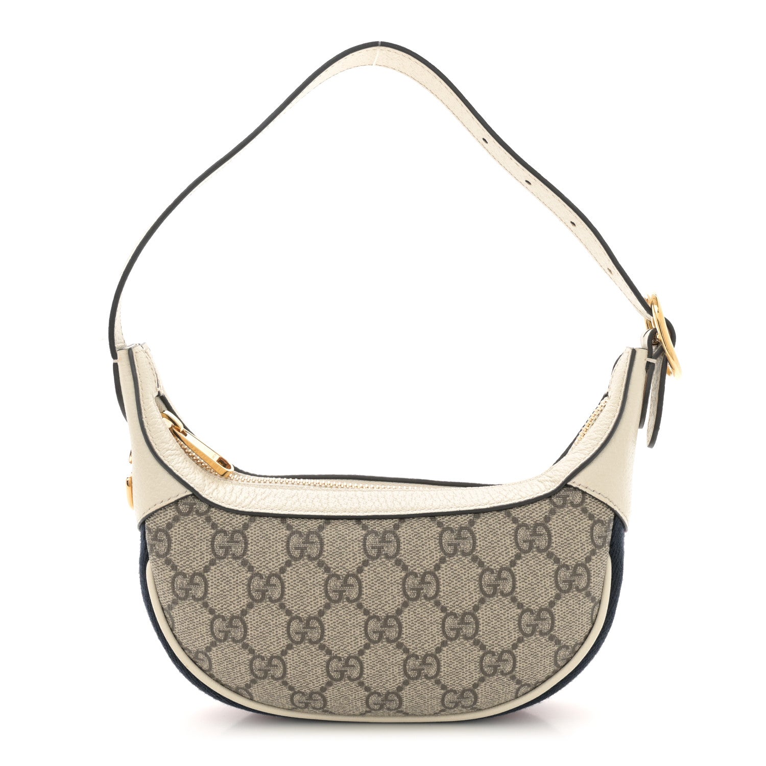 Gucci GG Supreme Monogram Textured Dollar Calfskin Web Mini Ophidia Half Moon Hobo Beige Ebony Mystic White 1 of 12