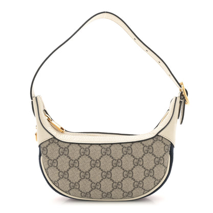 Gucci GG Supreme Monogram Textured Dollar Calfskin Web Mini Ophidia Half Moon Hobo Beige Ebony Mystic White 1 of 12