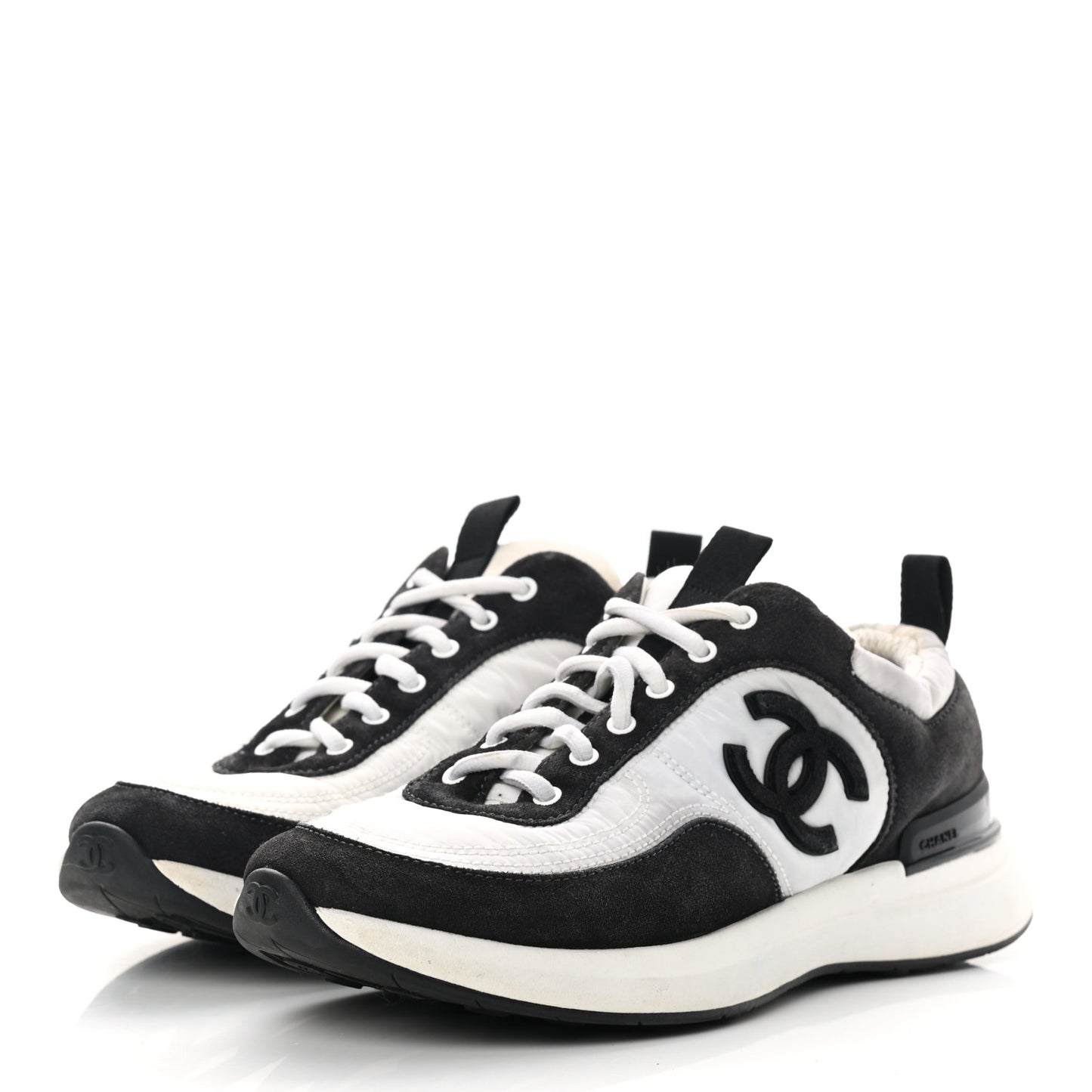 Nylon Suede Calfskin CC Sneakers 36 White Dark Grey