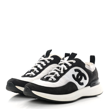 Chanel Nylon Suede Calfskin CC Sneakers 36 White Dark Grey 3 of 11