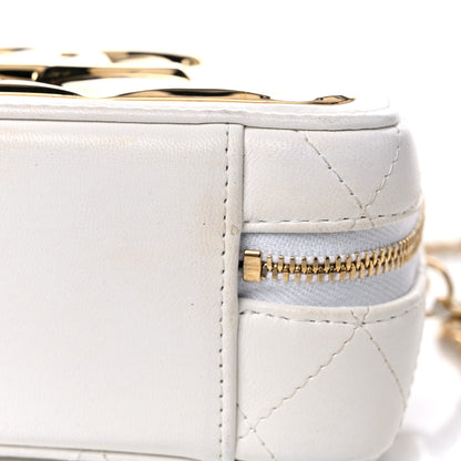 Chanel Lambskin Quilted Golden Plate Clutch With Chain White 18 of 20