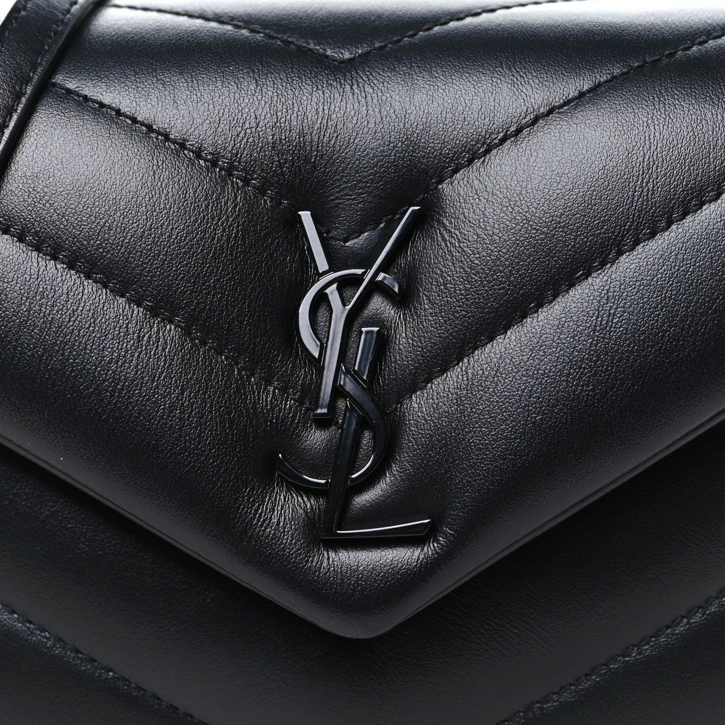 Calfskin Y Quilted Monogram Monochrome Toy Loulou Crossbody Bag Black