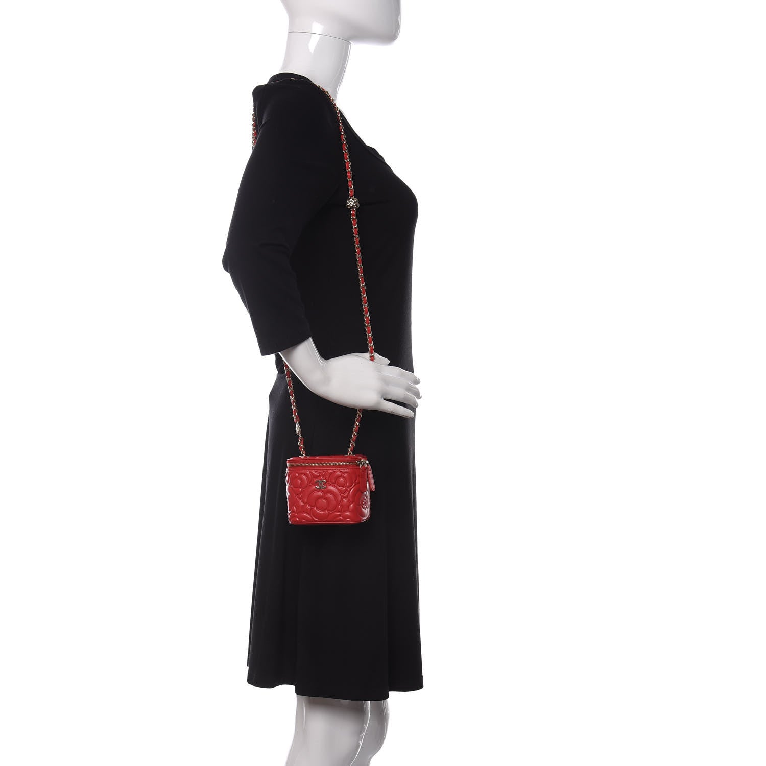 Chanel Lambskin Camellia Embossed Mini Vanity Case With Chain Red 2 of 11