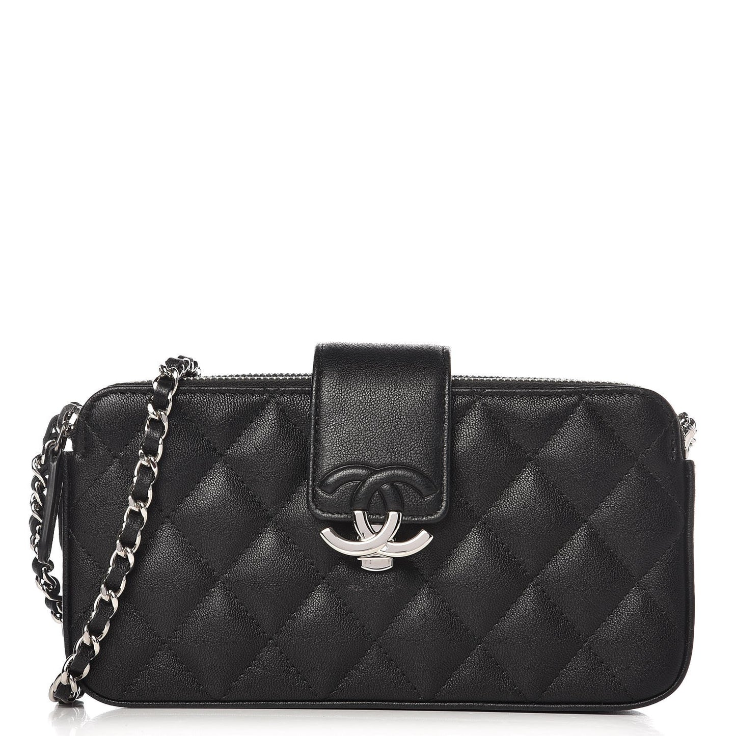 Caviar Quilted CC Box Clutch With Chain Black