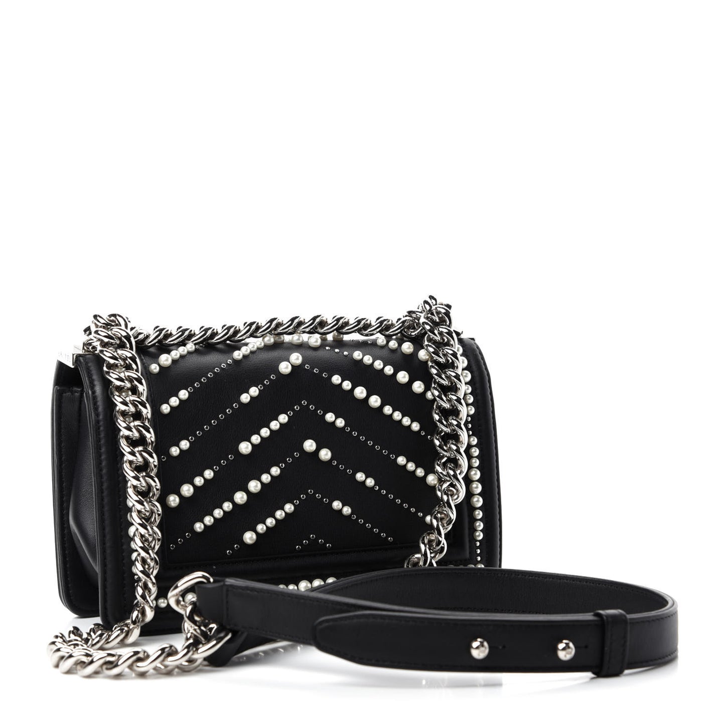 Calfskin Pearl Chevron Small Boy Flap Black