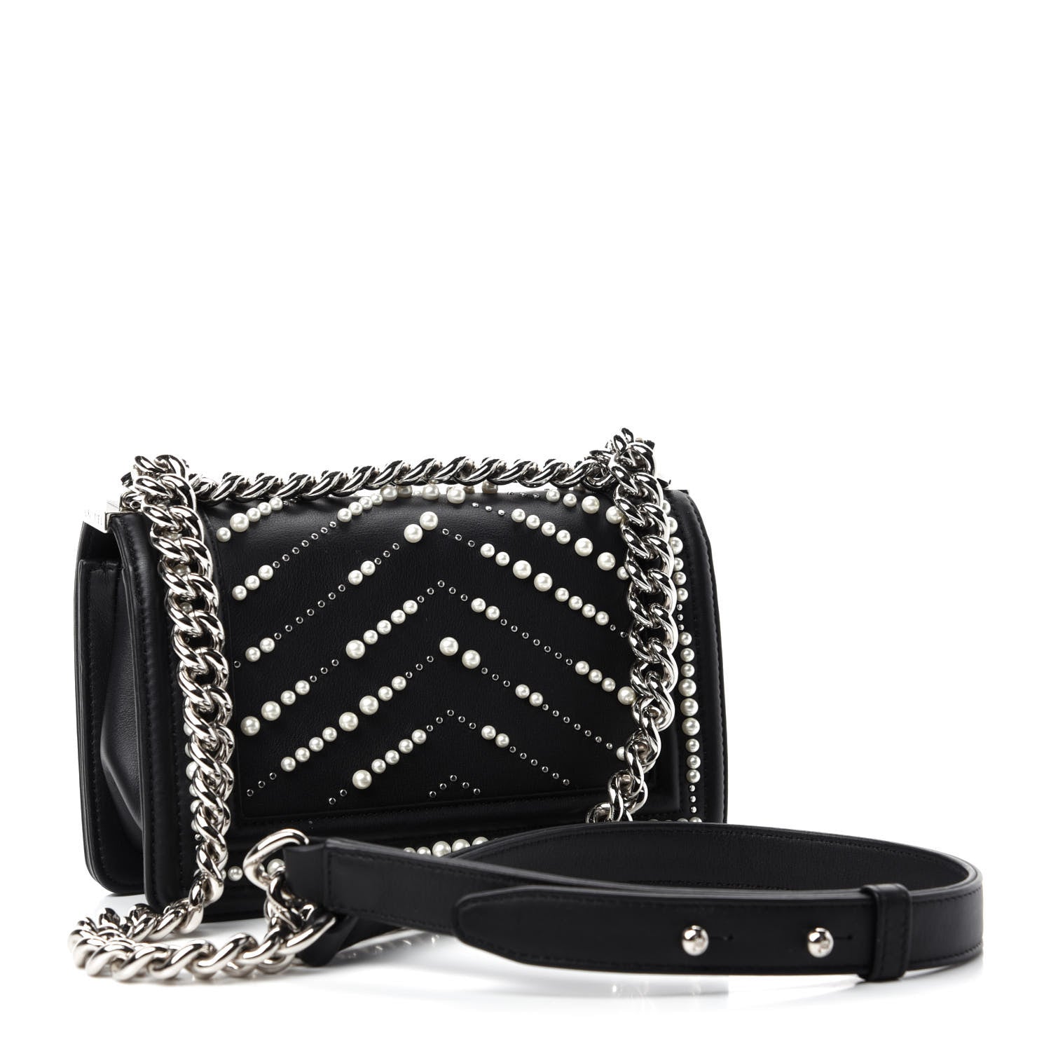 Chanel Calfskin Pearl Chevron Small Boy Flap Black 3 of 11