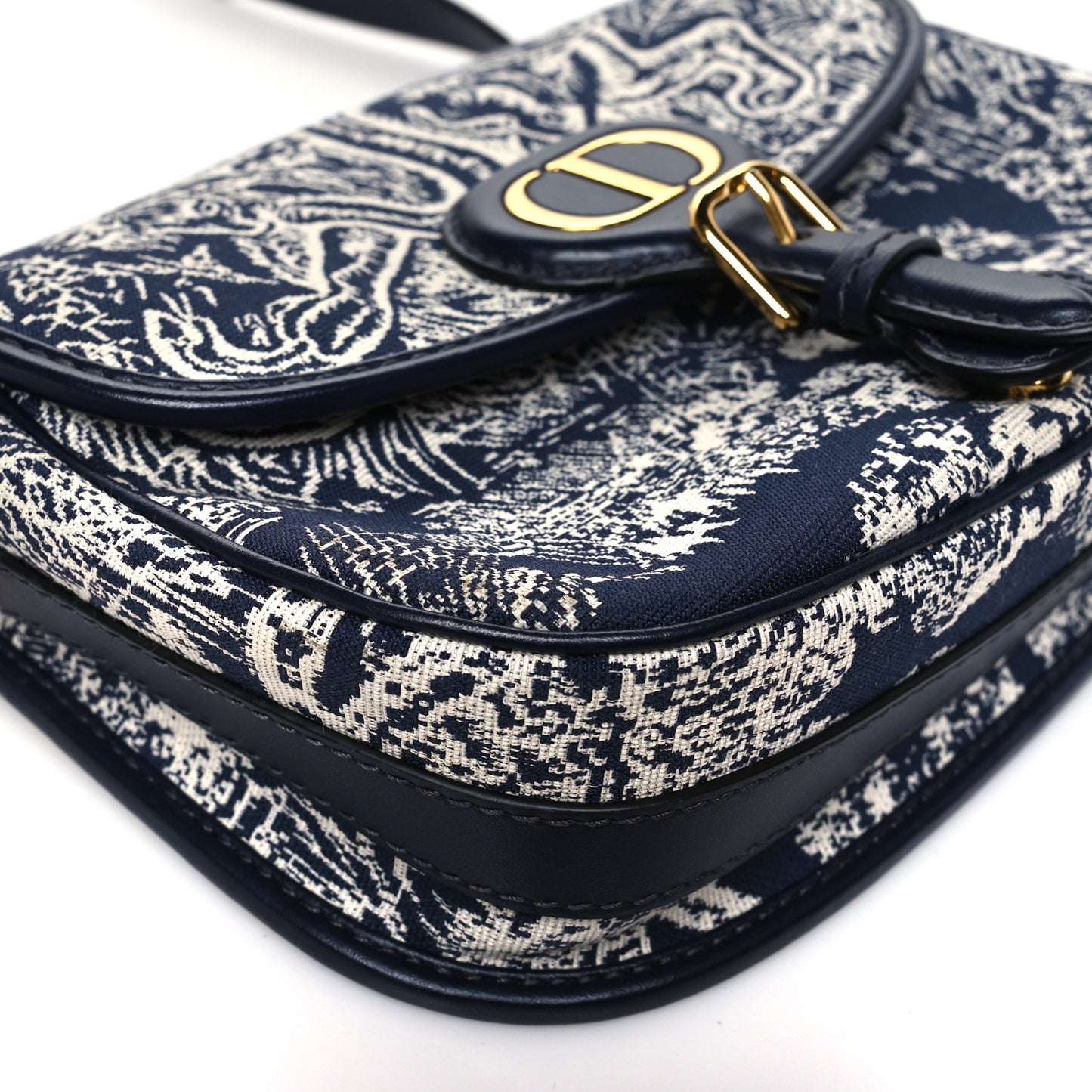 Canvas Toile de Jouy Reverse Embroidered Medium Bobby Flap Blue