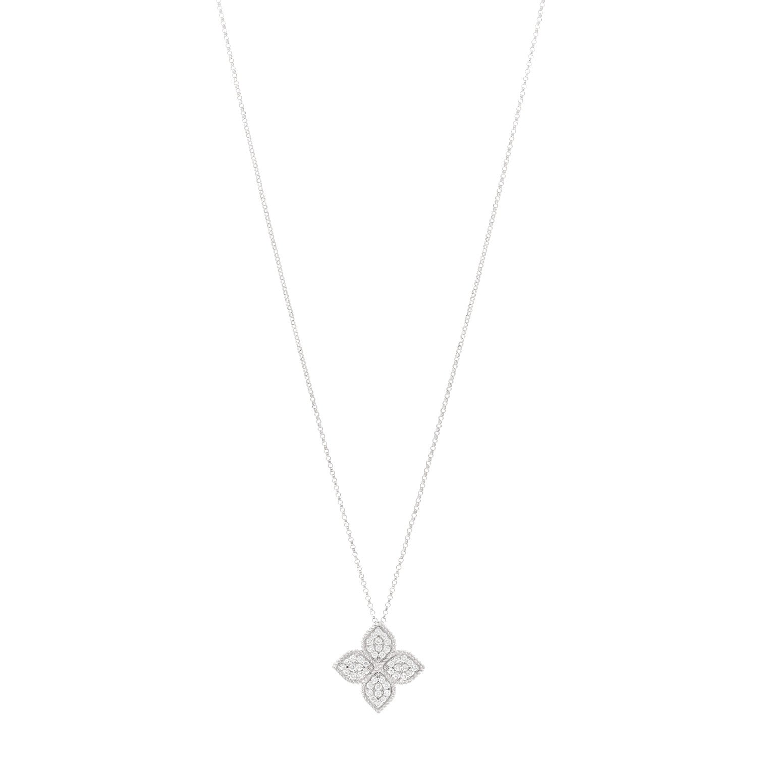 Roberto Coin 18K White Gold Diamond Large Venetian Princess Flower Pendant Necklace 1 of 5