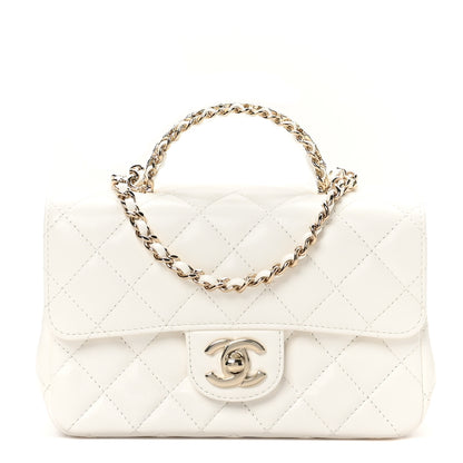 Chanel Lambskin Quilted Mini Crystal Top Handle Rectangular Flap White 1 of 11