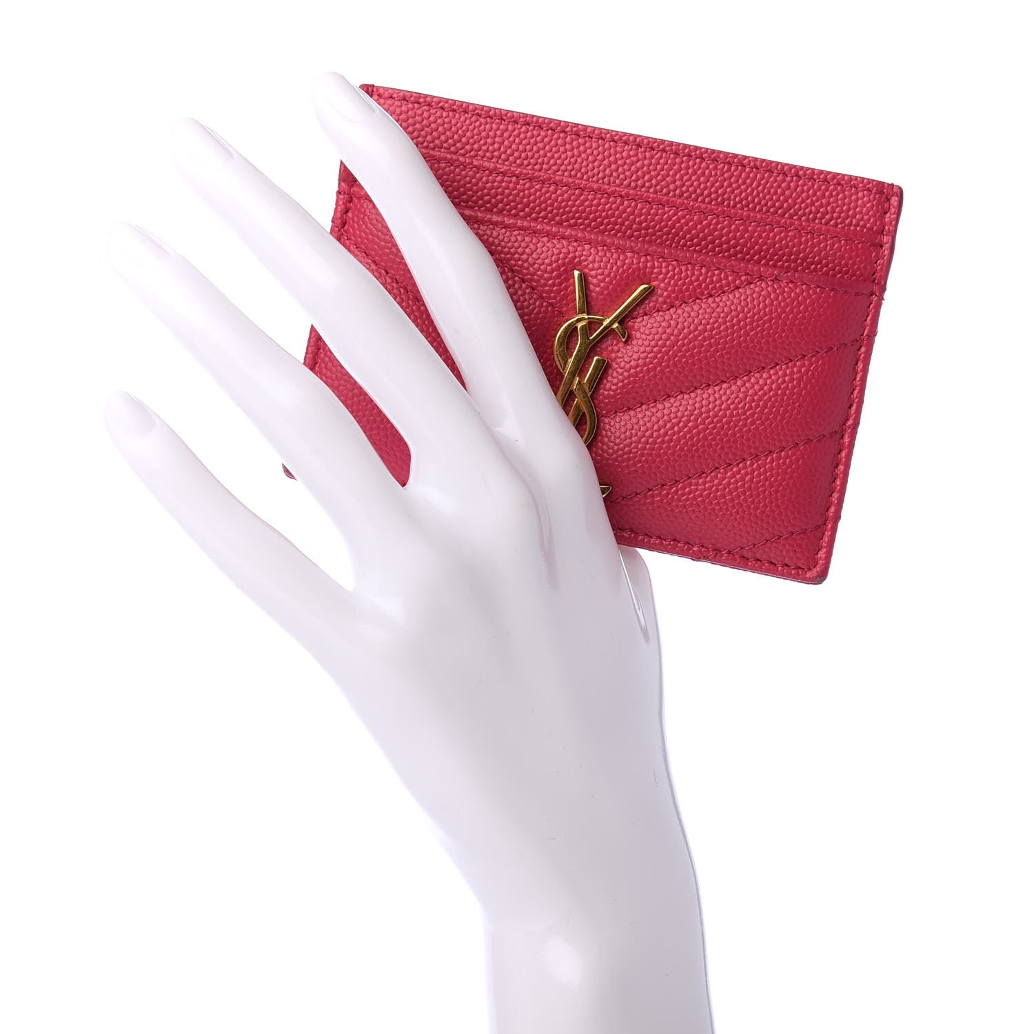 Saint Laurent Grain De Poudre Matelasse Chevron Monogram Credit Card Case Fresh Fuxia 2 of 6