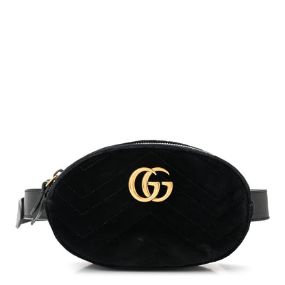 Gucci Velvet Matelasse GG Marmont Belt Bag 85 34 Black 1 of 10