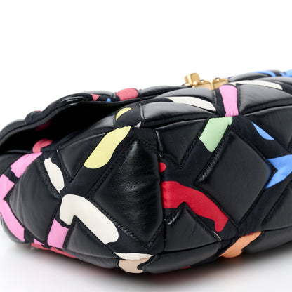 Chanel Lambskin Printed Fabric Medium Chanel 19 Flap Black Multicolor 9 of 10