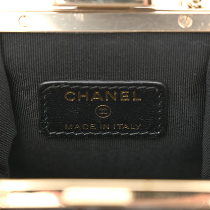 Chanel Shiny Aged Lambskin Quilted Kiss Lock Clutch With Chain Black 6 of 10