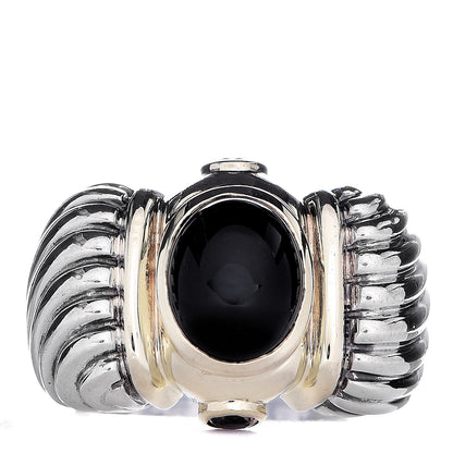 David Yurman Sterling Silver 14K Yellow Gold Black Onyx Pink Sapphire Renaissance Ring 53 6.5 1 of 9