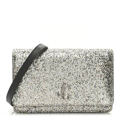 Jimmy Choo Glitter Palace Wallet On Chain Platinum 1 of 9