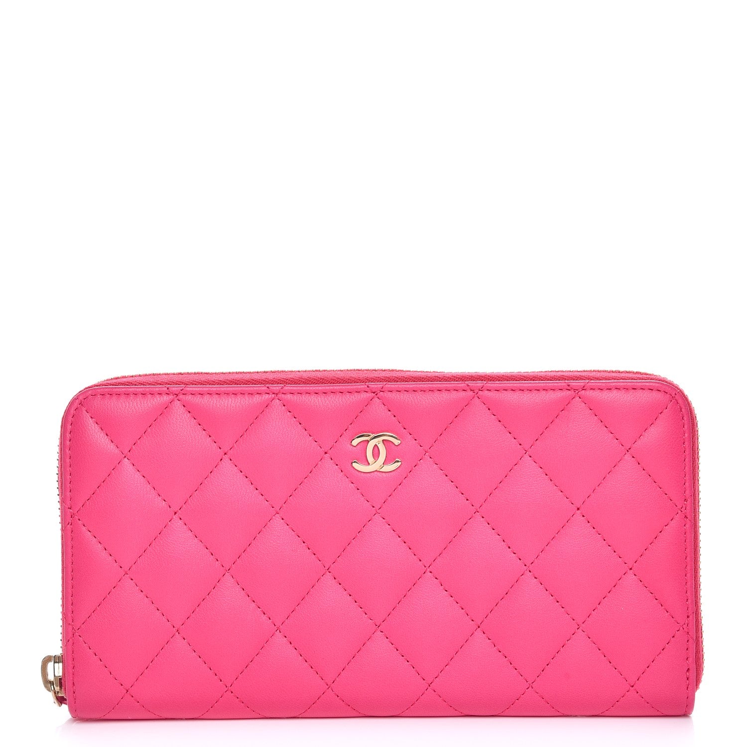 Chanel Lambskin Quilted Large Gusset Zip Around Wallet Fuchsia 1 of 8
